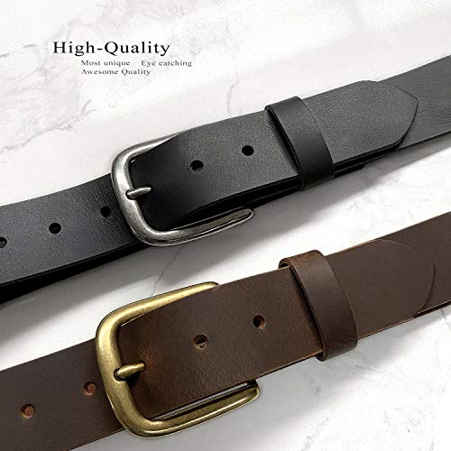 BS1300 Genuine One Piece Full Grain Buffalo Leather Casual Jean Belt 1-1/2"(38mm) Wide, Big and Tall Size Up to 60"2