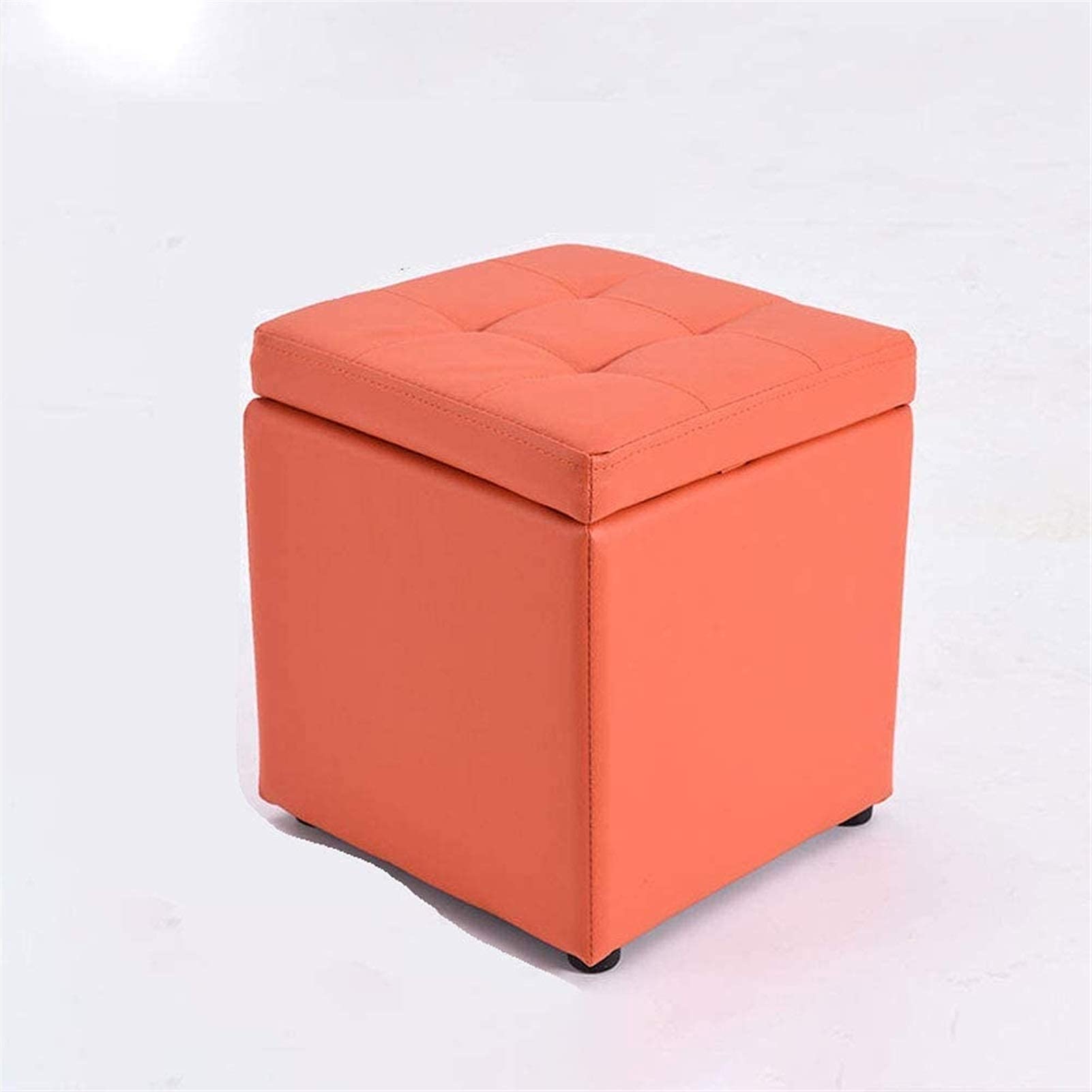 Pouf en cuir avec rangement et tabouret carré en bois massif pour salon