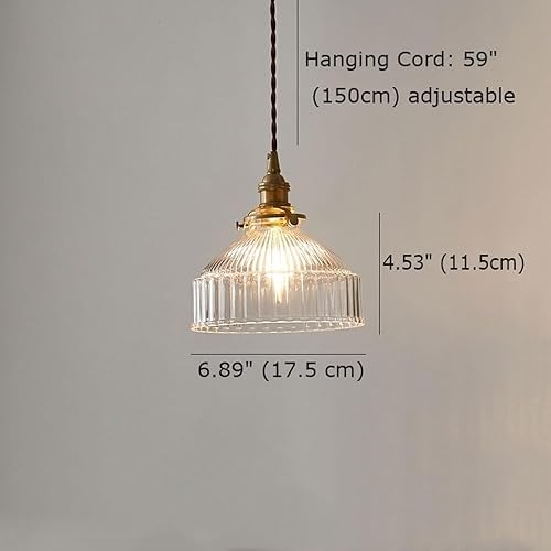 Miniatura 4 de Industrial Vintage Clear Ribbed Glass Pendant Light, E27 Brass Finish, Adjustable Retro Hanging Lamp for Kitchen Island, Dining Room, Bedroom, Bar,