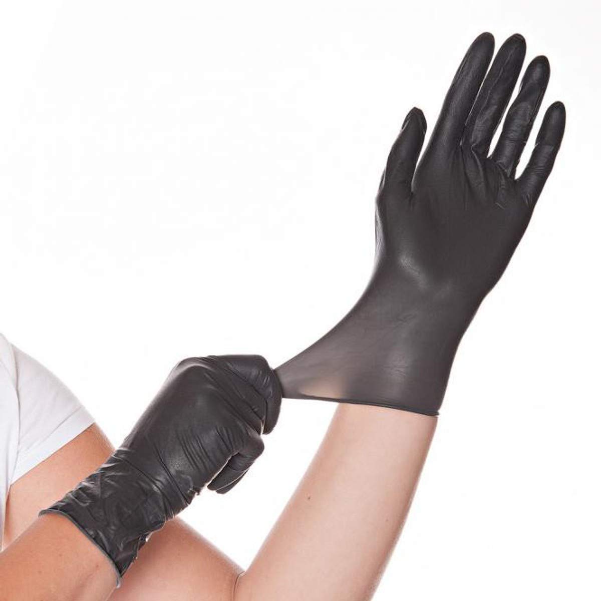 FRANZ MENSCH 1000 Stück Latexhandschuhe, XL, schwarz, puderfrei | Diablo, Einmalhandschuhe, Einweghandschuhe, griffsicher, elastisch, strapazierfähig, für Reinigung, Pflege, Gastronomie