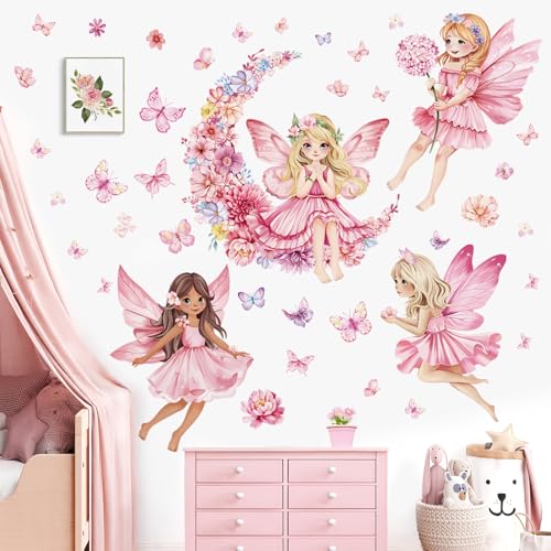 decalmile Pegatinas de Pared Infantiles Hada Rosa Vinilos Decorat...