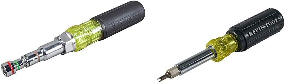 Klein Tools 32807MAG 7-in-1 Nut Driver, Magnetic Driver with SAE Hex Nut Sizes and Spring Coil Bits & 70550 Hex Key Set, 11 SAE Sizes, Heavy Duty Folding Allen Wrench Tool with Extra Long Hex Keys