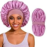 Silk Bonnet for Sleeping Women, Satin Hair Sleep Bonnets for Curly Hair Braids, Double Layer Large Sleep Cap with Soft Elastic Band