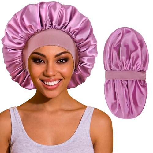 Silk Bonnet for Sleeping Women, Satin Hair Sleep Bonnets for Curly Hair Braids, Double Layer Large...