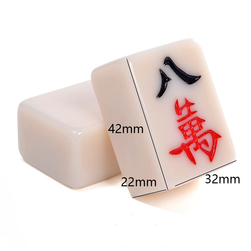 Tradycyjny chiński mahjong z 136 płytkami, 1 obrus, 2 kości, 2 kolorowe kostki, torba do przechowywania mahjong na podróż imprezę rodzinną gra prezent (kolor: imitacja jadeitu, rozmiar: 42 x 32 x 22 mm)