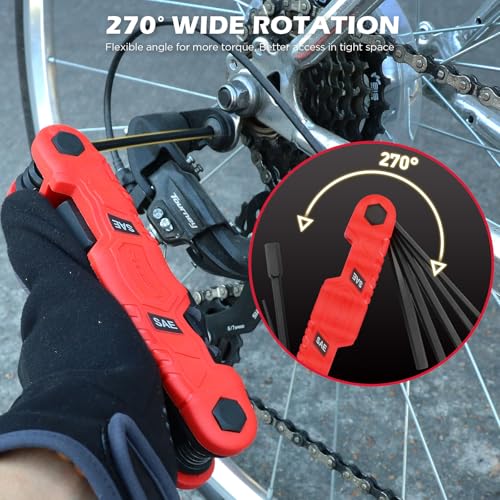11-Piece Large Folding Hex Key Set SAE (3/32"-1/2"), Heavy Duty Allen Wrench Set, Portable Tool for Archery, Bike Repair, Furniture, and Basic Home Maintenance (Red)