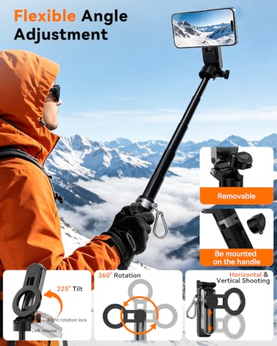 CloudValley Magnetic Mini Selfie Stick Tripod, 4-in-1 Pocket Size Phone Tripod with 360° Rotation, Choice Rechargeable Bluetooth Remote, Foldable Handle Grip, Compatible with MagSafe iPhone - image 8