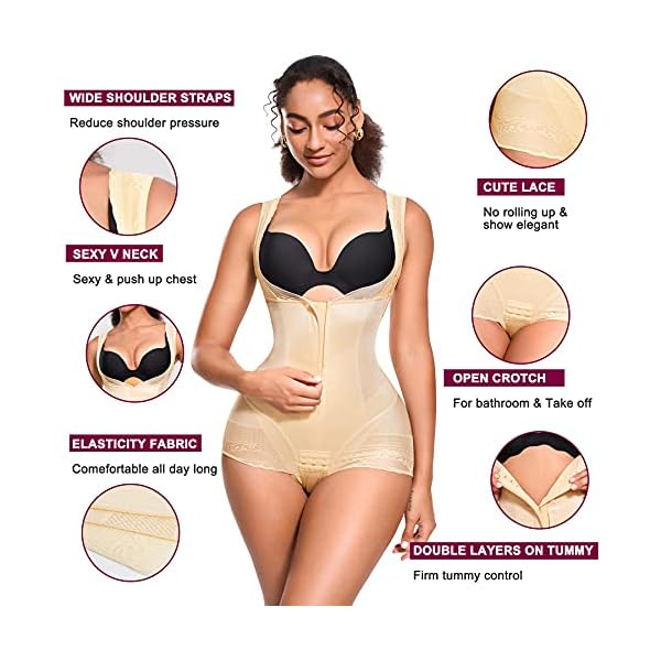 REYEOGO-Waist-Trainer-for-Women-Shapewear-Bodysuit-Corset-Tummy-Control-Body-Shaper-Lace-Butt-Lifter-Panty-Fajas-Colombianas REYEOGO Waist Trainer for Women Shapewear Bodysuit Corset Tummy Control Body Shaper Lace Butt Lifter Panty Fajas Colombianas (Beige, Large)