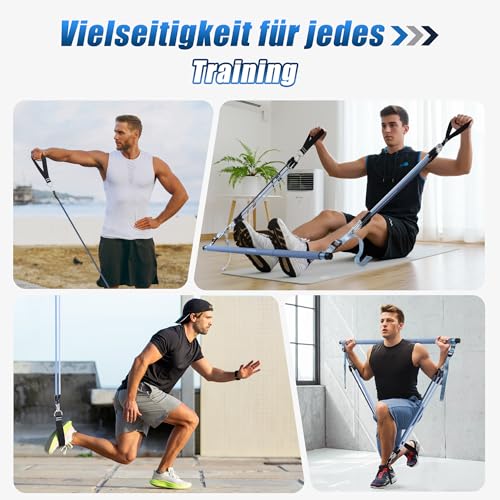 ALongSong Fitnessbänder Pilates Bar Set mit 6 Widerstandsbänder 20-180Lbs & Pilates-Stange, Griffe, Türanker für Fitness/Yoga/Kniebeugen/Stretching/Figurformung-Korallenrosa