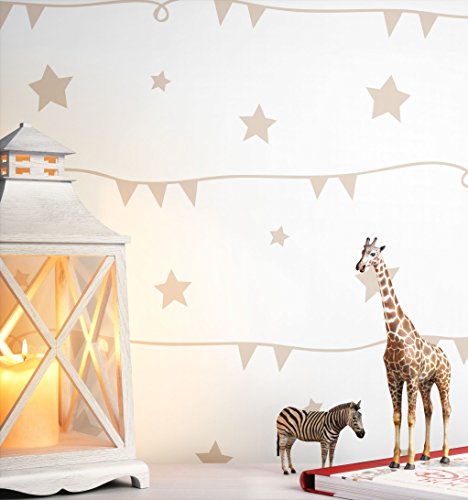 NEWROOM carta da parati per bambini bianchi stelline bambini carta beige