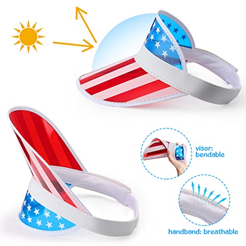 Image of Vabean American Flag Visor 4th of July Hat UV Protection Plastic Patriotic USA Visor Cap for Women Men Beach Accessories