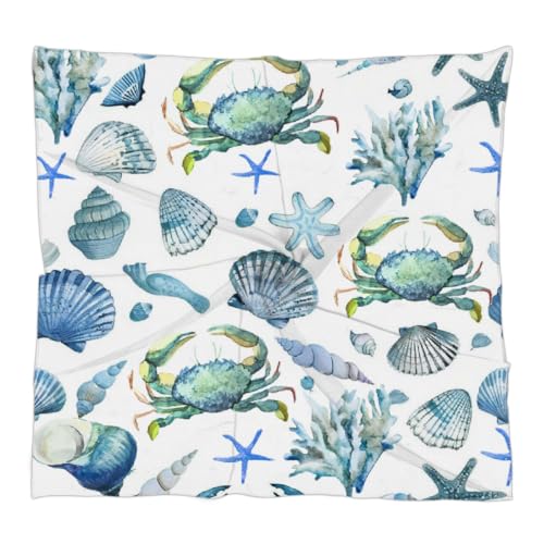Ocean Animal Square Head Scarf for Women Beach Shells Hair Scarf Fashion Lightweight Silk Like Scarves Neckerchief Hair Wrap Neck Scarf 23.6''x23.6''