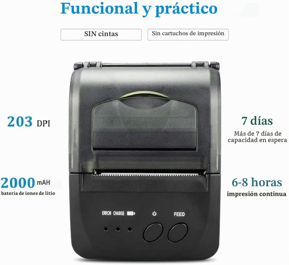 NETUM Impresora térmica inalámbrica Bluetooth de Recibos, portátil, 2 Pulgadas, 58 mm, Mini Impresora USB POS para Soporte de Ventas de restaurantes Android/iOS/PC/Windows/Linux
