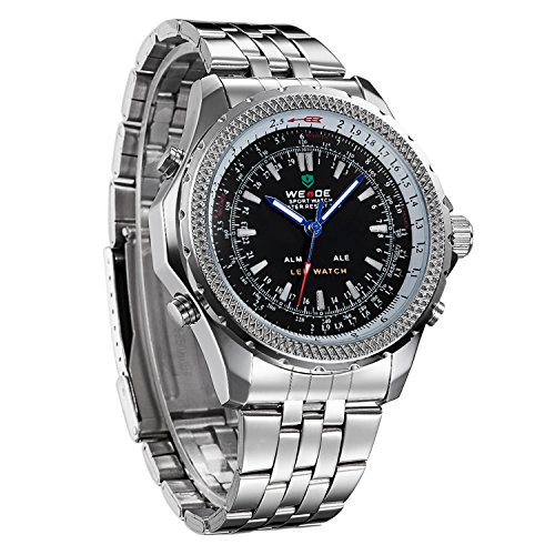 Image of Weide Big & Bold Dial Design,Original Japan Module PC21S Movement & LED Digital Movement Steel Band Analog Digital Watch 904-1C