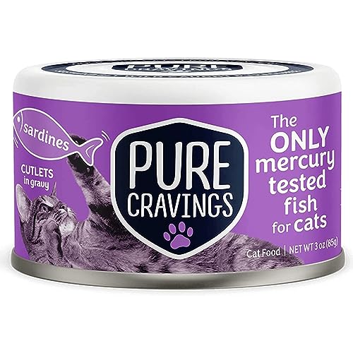 Image of Pure Cravings Wet Cat Food Canned Sardines Cutlets in Gravy, Every Catch is Mercury-Tested, Moist Can Fish for Cats, Grain-Free, Protein, Non-GMO, Pack of 12