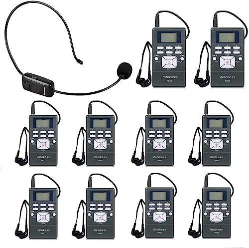 Sistema inalámbrico de micrófono y auriculares Retekess PR13, radio FM portátil con 1 transmisor TR503 y 10 receptores PR13, tecla de bloqueo para caminar, correr e iglesia miniatura 1