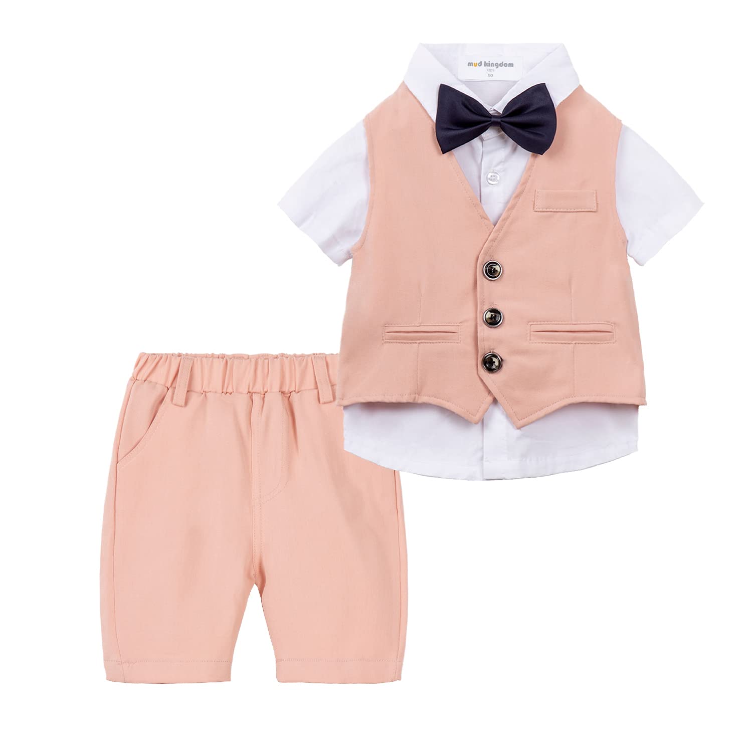 Mud Kingdom Boys Suit 4 Piece Dress Shirt Vest Shorts Set with Bow Tie 2-8 Years
