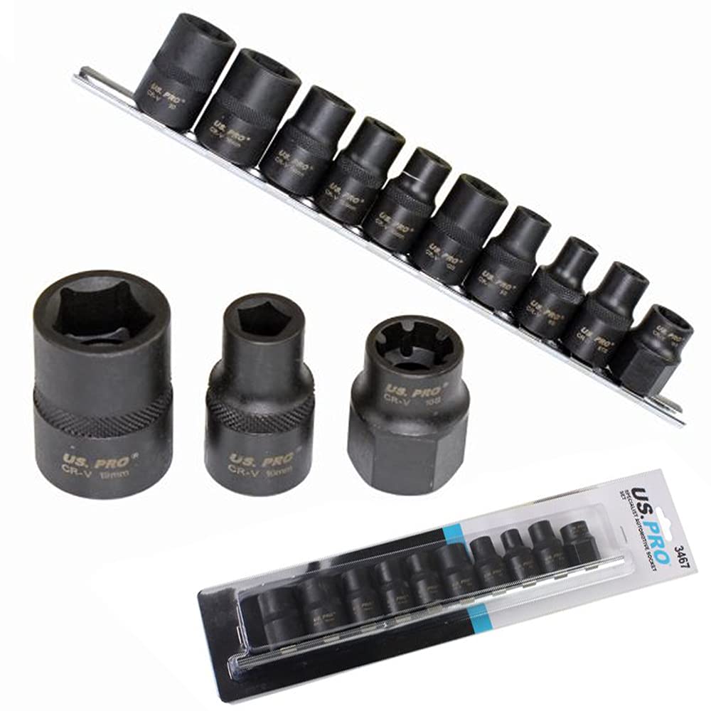 US PRO 10pc Specialist Profile Automotive Socket Set M6S M8S M10S M12S 20mm 10 Point 5 Sided Sockets