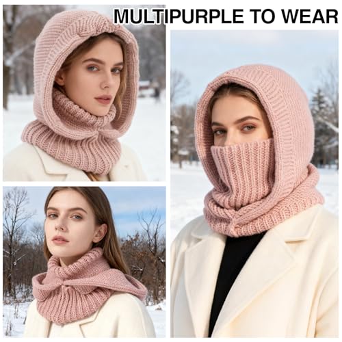 TAGVO Strickmütze Damen Thermo Winter, Multifunktional Winddicht Slouch Strickmütze Beanie mit Extra Langer und Dicker Schal, Elastisch Atmungsaktiv Sturmhaube Fahrrad Skimaske für Frauen Outdoor