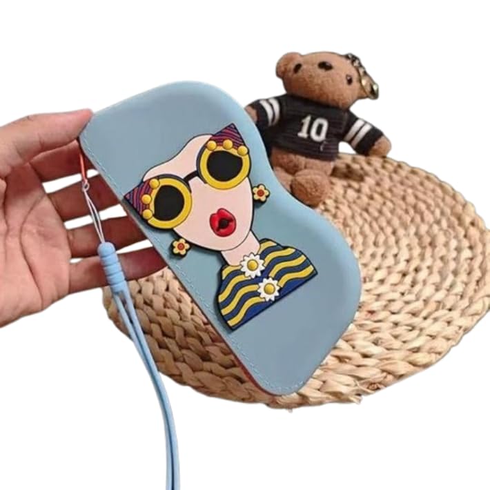Cute Cartoon Girl Soft Hard Eyeglass Case with Wrist Strap – Zipper Portable Sunglasses Pouch Protector for Women, Girls, and Kids (Multi-Color)-image-5