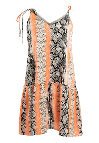 threezy Damen Minikleid mit Schlangenprint 19323118-TH01, ORANGE Mehrfarbig, L