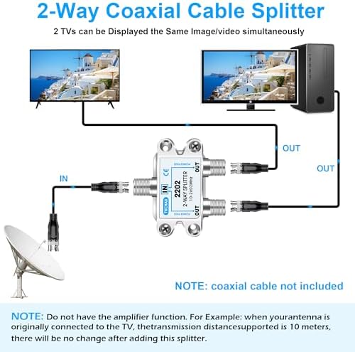2 Way Coaxial Cable Splitter,Support 10-2602MHz,RG6 RG59 Compatible,Work with MoCA2.5 and MoCA3.0,CATV, Satellite TV,Antenna,HDTV and Internet Detail