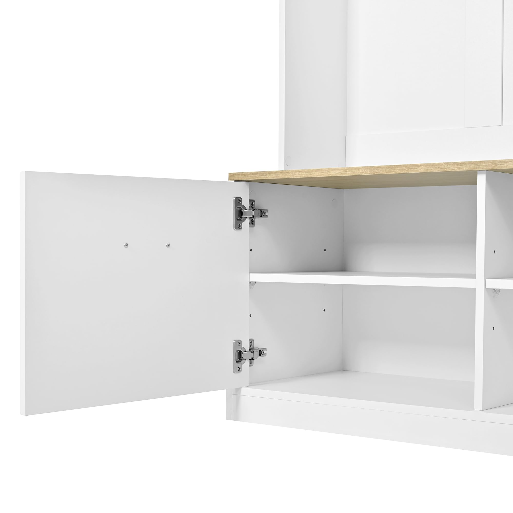 Set appendiabiti con panchina, naturale + bianco, 105 x 40 x 180 cm, spazio aperto e 2 ante – guardaroba compatto con 4 ganci