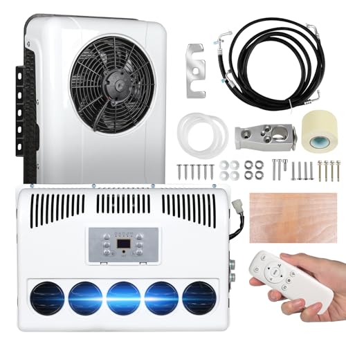 12V Universal Electric RV Air Conditioner 12000 BTU Split AC Unit Quiet for RV Caravan Semi-Truck Tractor Crane Pickup Excavators