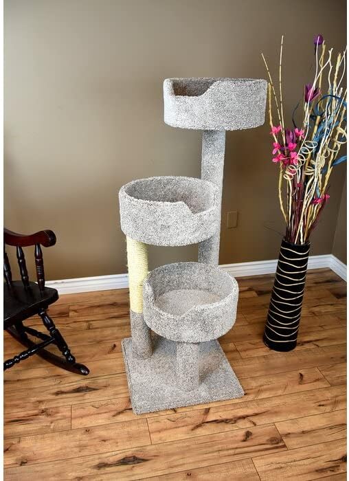 Gray Large Cat Tree 52" | Unique Solid Wood Frame Carpet Durable Sisal Rope Modern Tall Cactus Hammock Freestanding Tip Resistant Extra Plush Soft Cool Mushroom Kitty Stable & Strong Greyish Shade