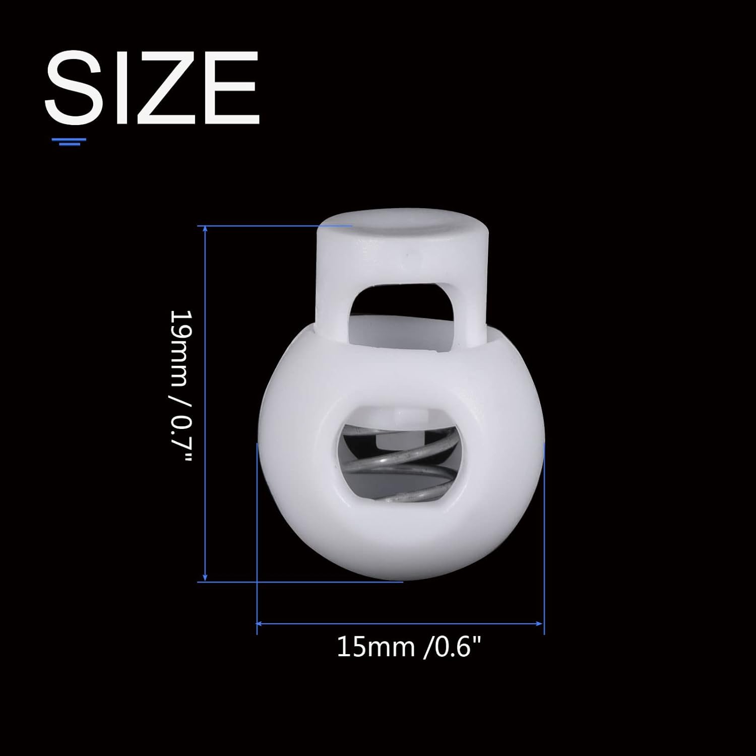 METALLIXITY Plastic Cord Locks (0.22" x 0.16")6pcs, Single Hole Spring Stopper Fastener Slider Toggles End for Drawstring Backpack Clothing Shoelaces, White - Image 2