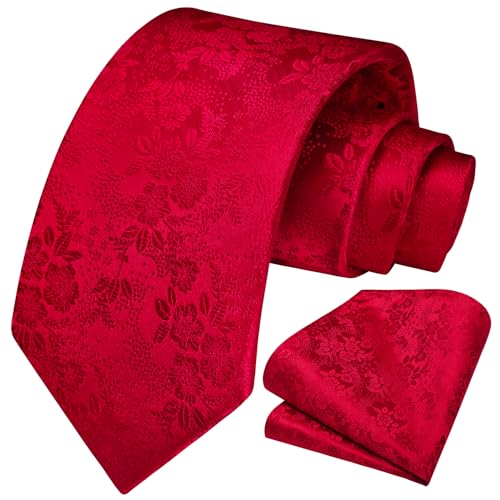 Image of HISDERN Men Floral Ties Woven Classic 3.4 inch Necktie Set Formal Tie Pocket Square for Wedding with Handkerchief Gift Box