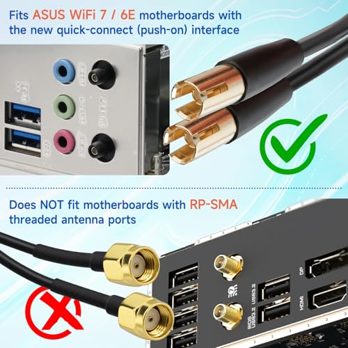 Image of Eightwood WiFi 7 Gaming PC Motherboard Antenna Tri-Band Magnetic Base Antenna with Push-on Connector for ASUS ROG Strix, TUF Gaming, ROG Crosshair, ProArt, Prime Series WiFi 7 Motherboards