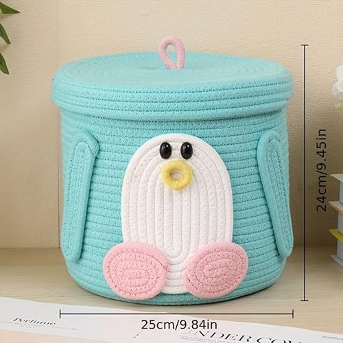 Image of Jute Basket For Storage Cotton Rope Toys Basket With Lid Handwoven Natural Foldable Laundry Hamper for Home, Office, Living Room Size 10x10 inch (SKY-BASKET)