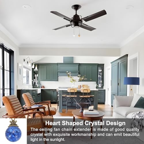 Image of PATIKIL 22 inch Ceiling Fan Pull Chain, 4 Pcs Crystal Pull Chain Fan Connector Vintage Ceiling Fan Ornament Fan Chains Extender for Ceiling Light Lamp Fans, Blue (Ball)