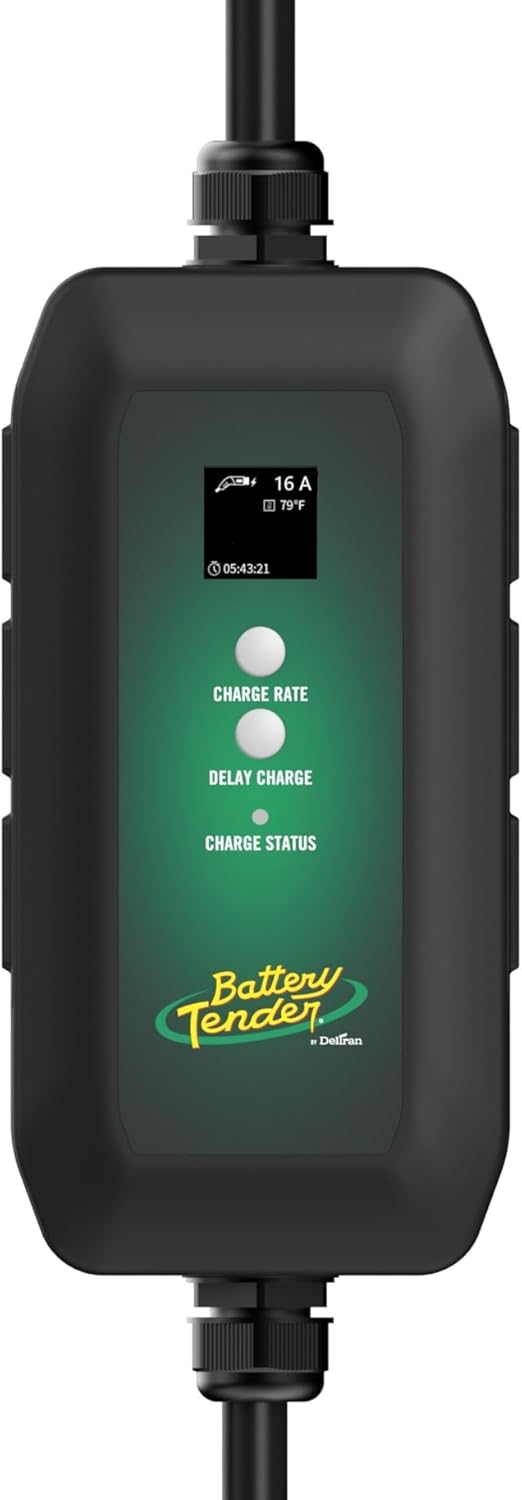 Close-up of Battery Tender eCharge 16 AMP EV Charger's LCD display