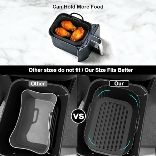 Image of Silicone Air Fryer Liners 2 Pack, Reusable Compatible for Ninja Foodi DZ201, DZ401, DZ550, DZ302, COSORI 9QT, Chefman, Instant, and 6-in-1 8-10QT Dual Baskets