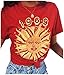 Abetteric Women's Comfort Sun Print O-Neck Blouse Chic T-Shirt Top As Picture XS