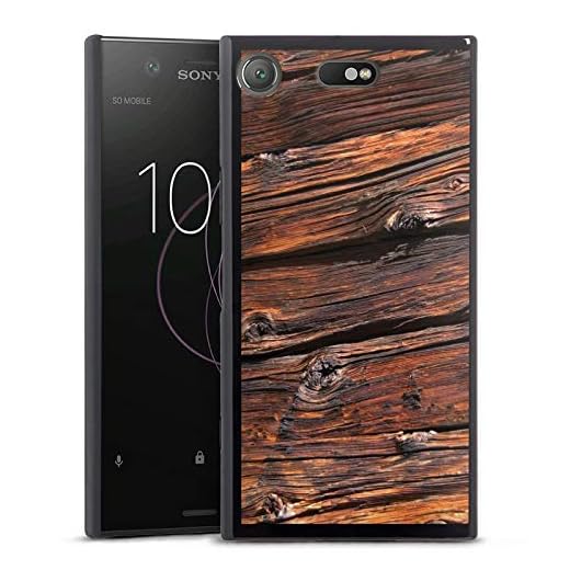 DeinDesign Hard Case kompatibel mit Sony Xperia XZ1 Compact Schutzhülle schwarz Smartphone Backcover Holzoptik Holzbalken Holz