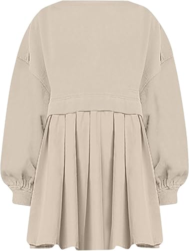 Miniatura 4 de Sudadera de gran tamaño para mujer, sin botones, holgada, ajuste relajado, longitud hasta la rodilla, mini vestidos plisados