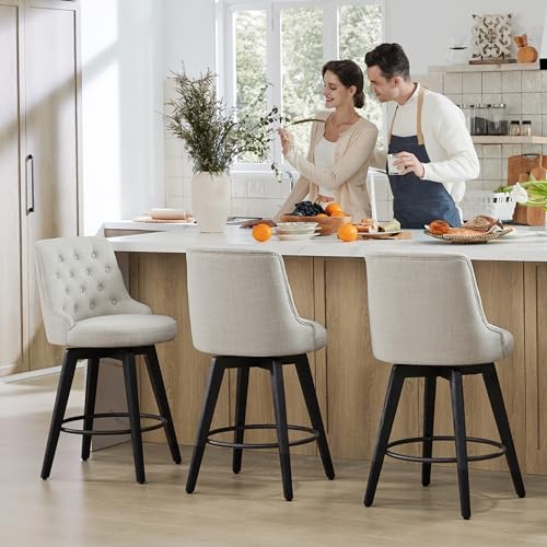Image of Watson & Whitely Counter Height Bar Stools Swivel Barstools, Fabric Linen