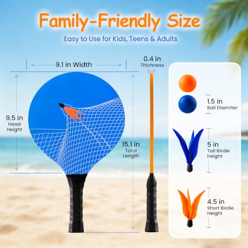 Image of EVERICH TOY Paddle Ball Set - Indoor & Outdoor Racket Game for Kids, Teens, and Adults, Badminton & Camping Games Essentials, Fun for Beach, Yard, and Lawn Play All Year Round