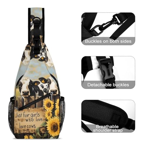 Sunflowers and Milk Cows Crossbody Sling Backpack Casual Chest Bag Fanny Pack for Women Men Travel Hiking3