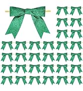 Meseey 30 Pieces 3 Inch Premade Metallic Green Glitter Christmas Bows with Twist Tie Pretied Xmas...