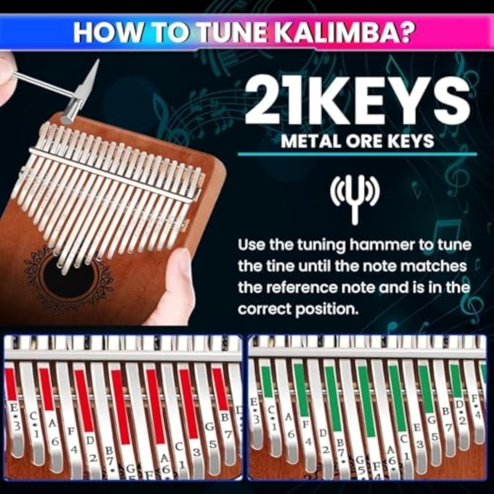 21 Keys Thumb Piano, Natural Mahogany Sanza