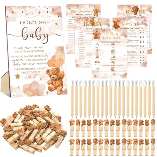 Image of Patelai 321 Pcs Brown Bearly Baby Shower Decorations We Can Bearly Wait Baby Shower Games 5 Sets Don't Say Games Serves 50 Guests for Bear Gender Reveal Barely Theme Party Supplies