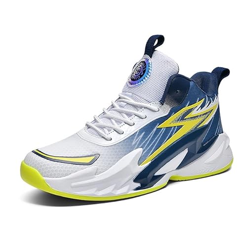Bolognifi Men's Basketball Shoes, High Top Combat Boots, Anti Slip Sports Shoes, Youth Outdoor Training Shoes(White,9.5 UK)