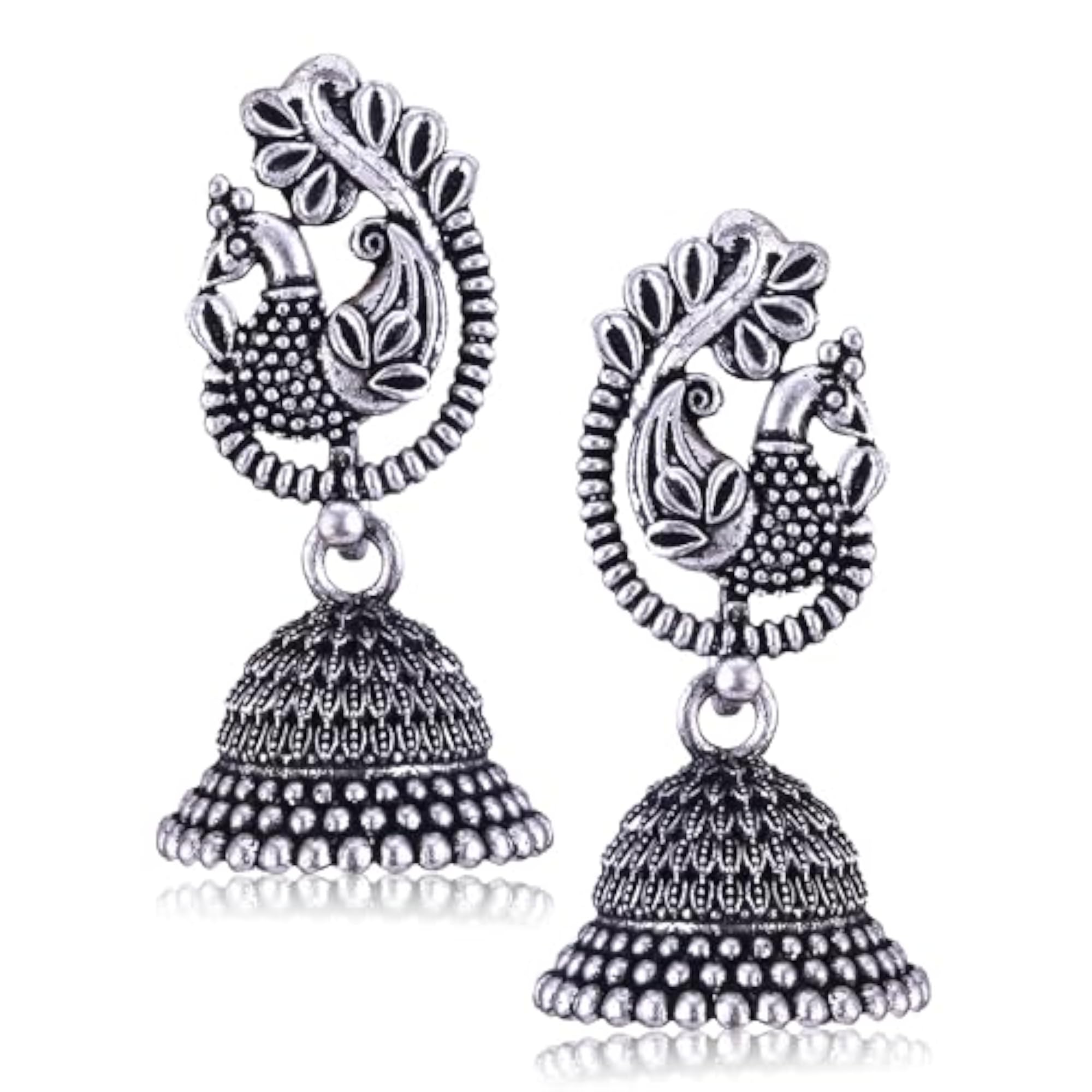 Women's Oxidised Silver Jhumka Earrings Combo Set