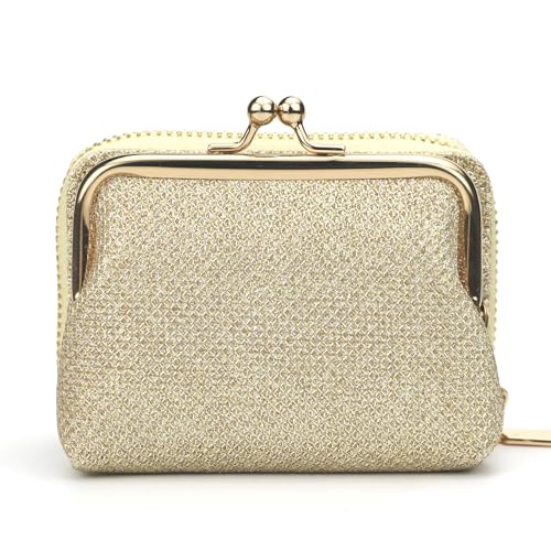 2 in 1 Change Purse Wallet,Credit Card Holder with Cion Purse Women,Cute Pouch for Gril with Zipper Clasp (Gold)