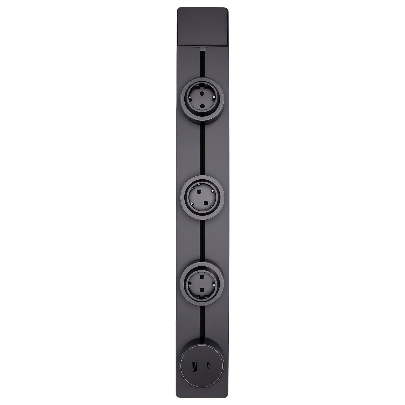 Bewinner Tomacorriente de Riel de 60 Cm Enchufe de 2 Clavijas Puerto USB A y C de Riel Adaptador Extraíble para el Hogar Cocina Oficina 10 W Luz Azul Gris Mate