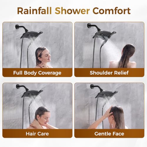 Image of BRIGHT SHOWERS Dual Shower Head System with Handheld and Rainfall Shower, Shower Faucet Set with Valve and Trim Kit, Includes 79-Inch Stainless Steel Hose, Oil-Rubbed Bronze